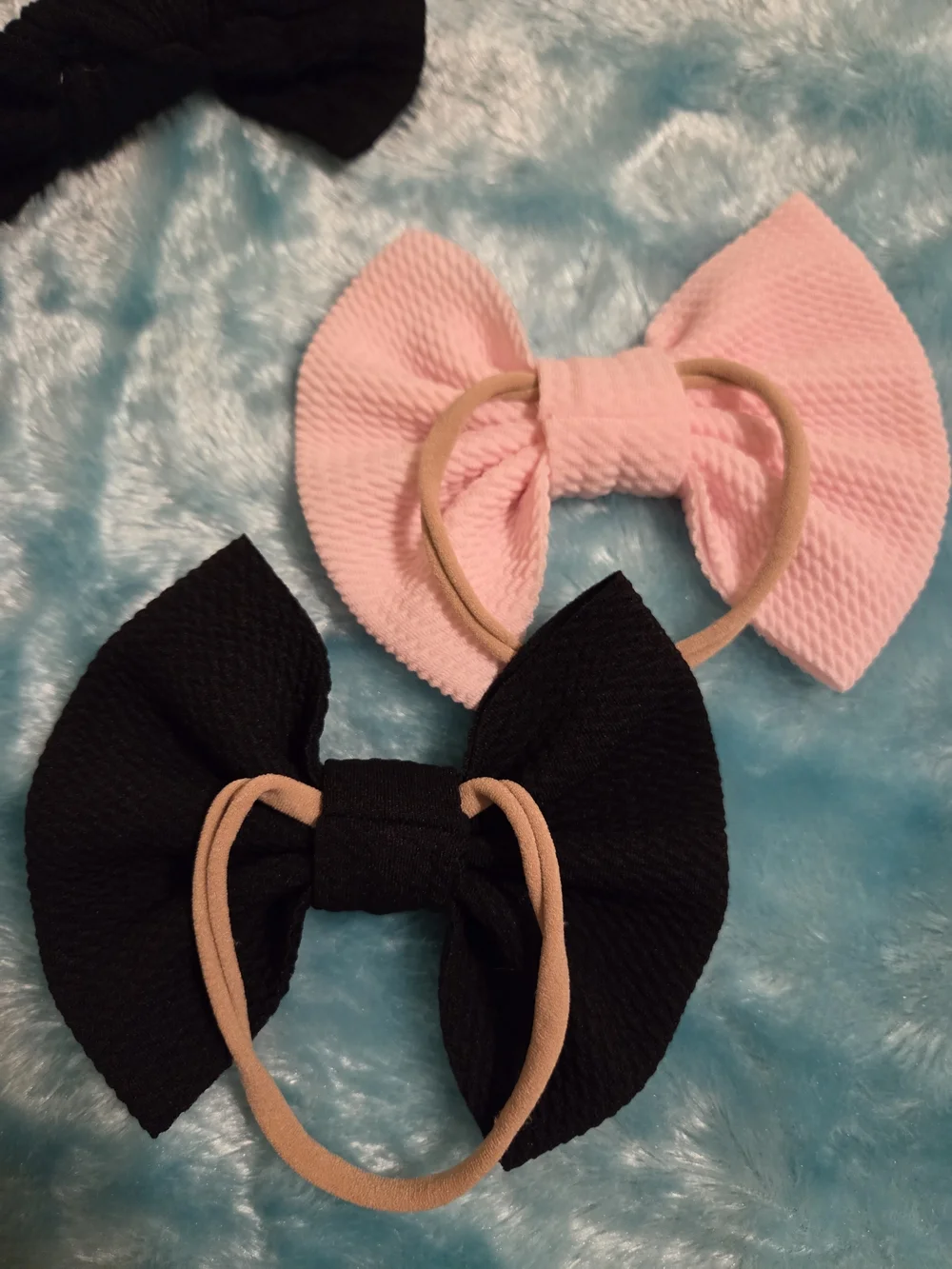 Kids Bow Headbands - Black & Pink Stretch Fabric Bows